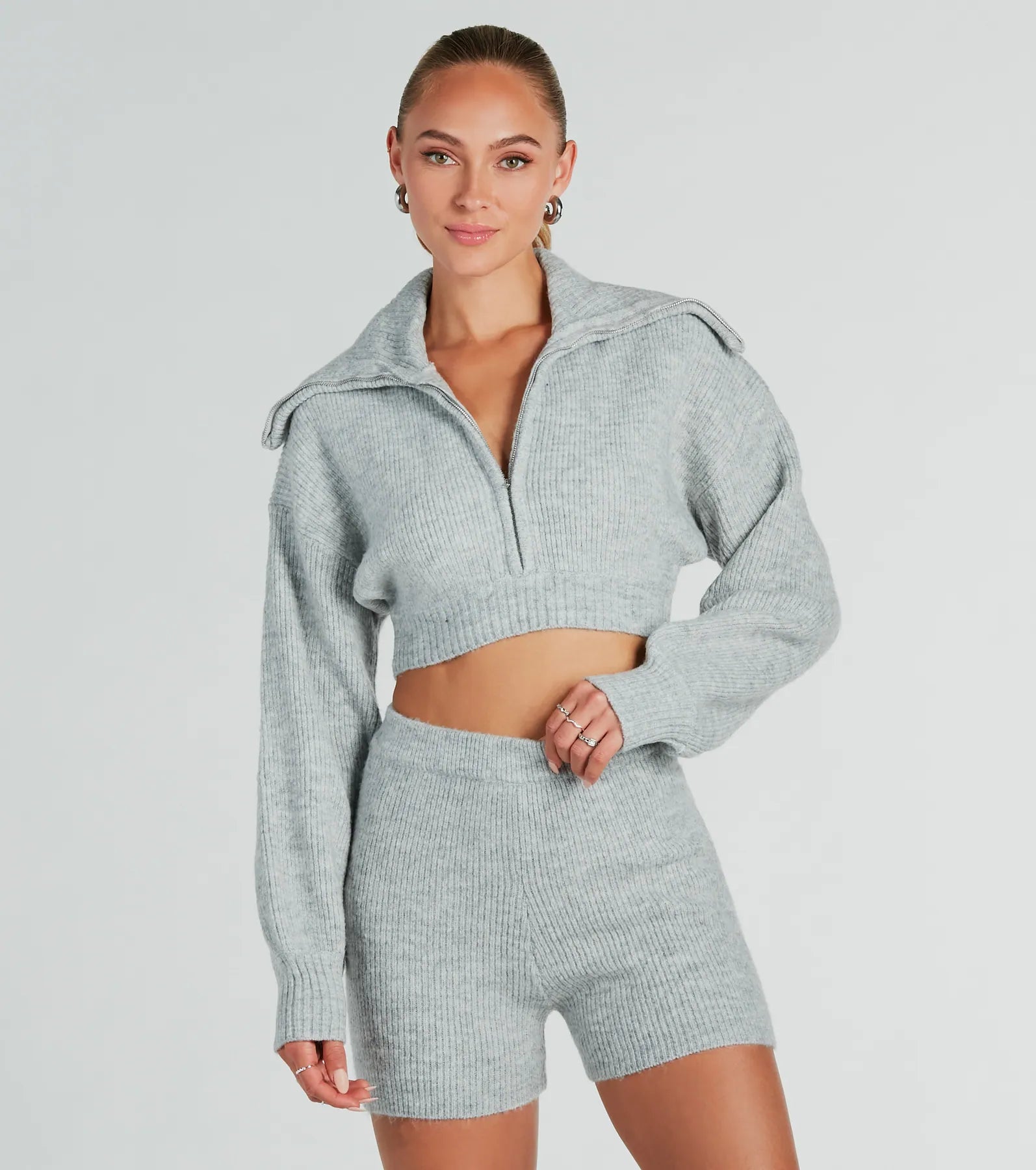 Laid-Back Chic Collared Cropped Sweater Lace Blend Ribbed Blend Corduroy Blend