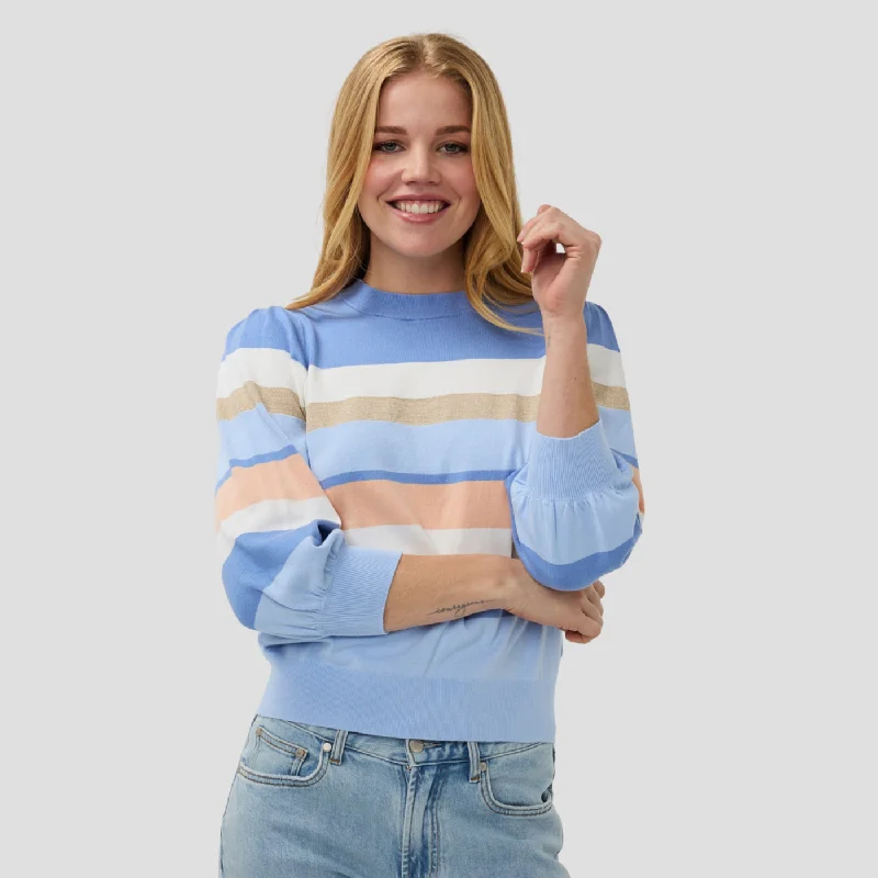 Esqualo 3/4 Sleeve Striped Sweater Satin Fabric Silk Fabric Chiffon Fabric