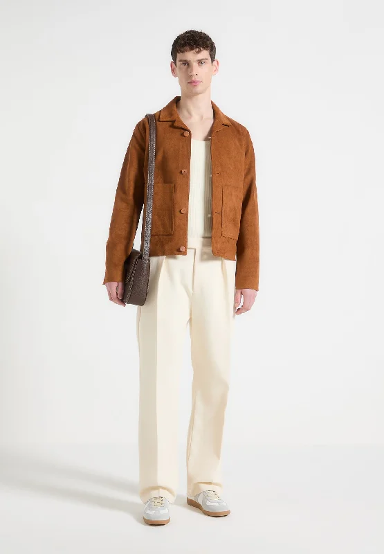 Suede Jacket with Revere Collar - Fawn Mesh Jacket Canvas Jacket Denim Jacket