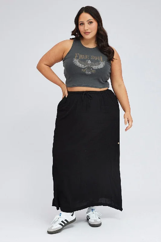Black Maxi Skirt Long Side Tab Adjustable mini skirt trendy