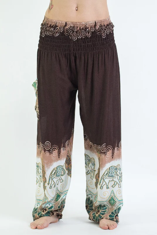 Unisex Solid Top Elephant Harem Pants in Brown Chic Black Leggings
