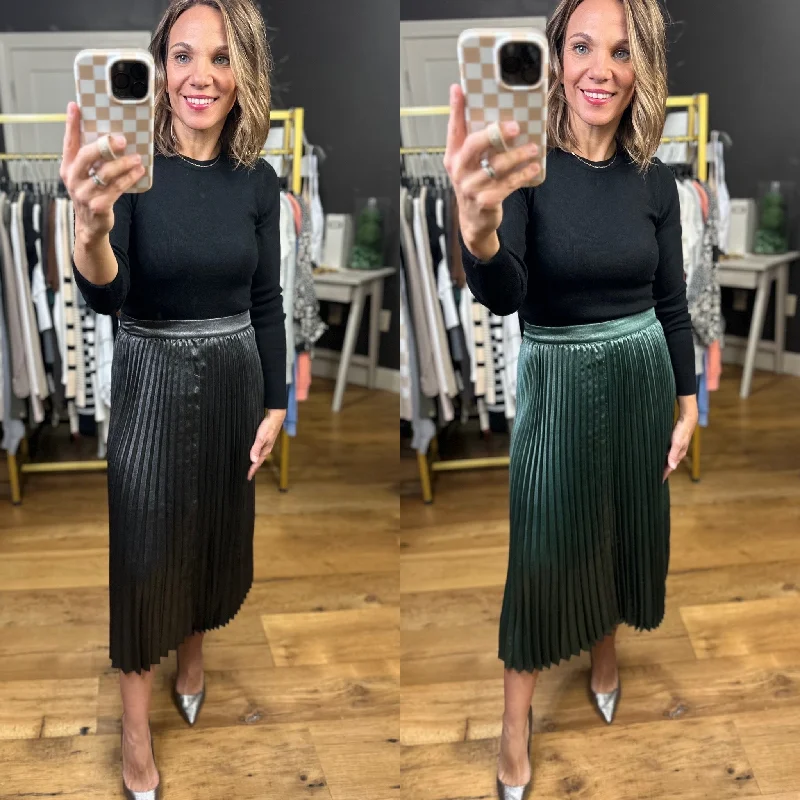 Night Moves Metallic Pleated Midi Skirt - Multiple Options leather skirt durable