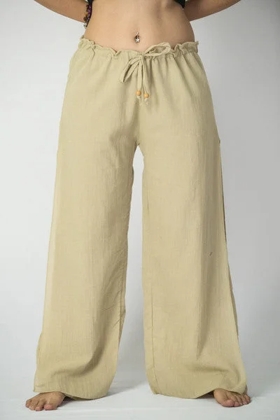 Womens Solid Color Double Layered Palazzo Pants in Tan Classic Straight-Leg Pants
