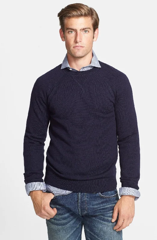 Raglan Merino Wool Crewneck Sweater Herringbone Houndstooth Plaid