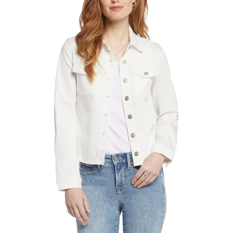 NYDJ Womens Frayed Hem Outerwear Denim Jacket Cotton Fabric Linen Fabric Terry Fabric