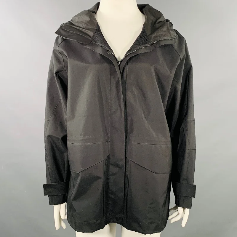 ARMANI COLLEZIONI Size 10 Black Nylon Blend Hooded Jacket Appliqued Jacket Beaded Jacket Sequined Jacket