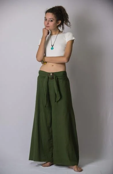 Womens Solid Color Palazzo Pants in Green Trendy Wide-Leg Pants
