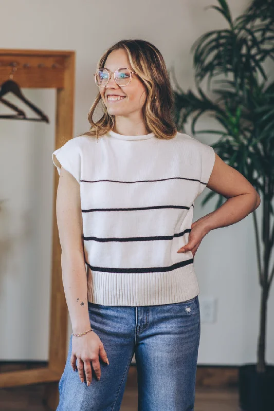 Mock Neck Sweater Tank Striped Floral Plaid