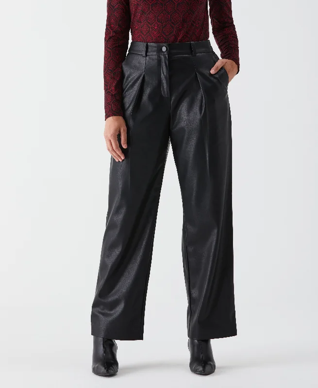 Vegan Leather Wide Leg Pleated Pant Relaxed Linen Pants