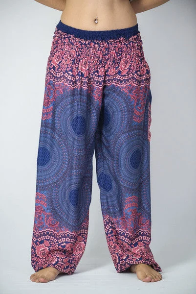 Unisex Geometric Mandalas Harem Pants in Blue Sleek Black Pants