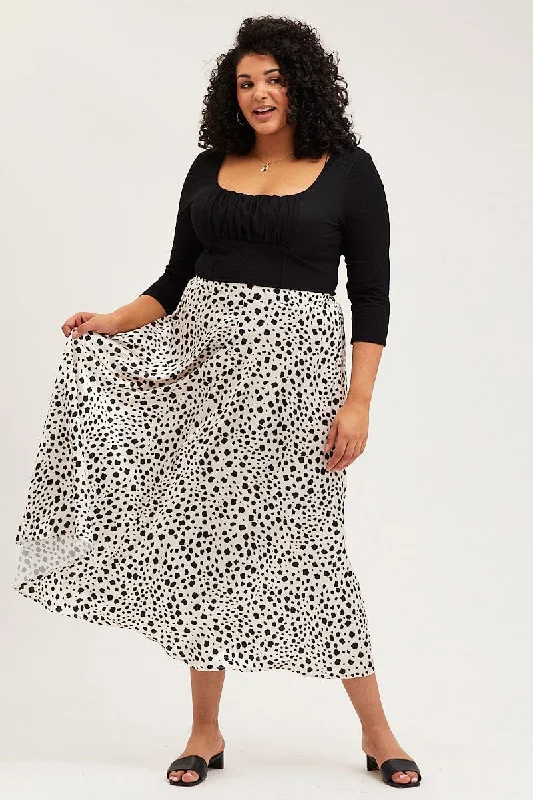 Geo Print Midi Satin Skirt cashmere skirt fine