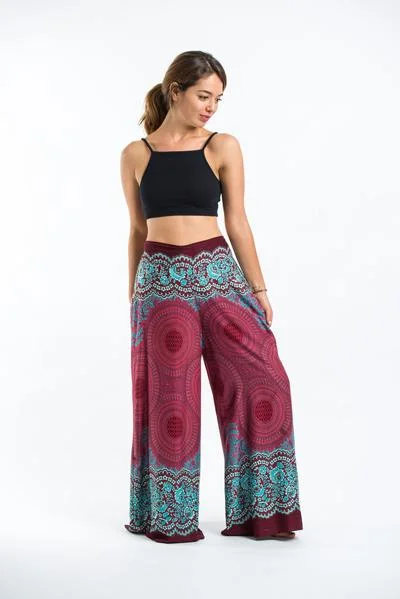 Womens Geometric Mandalas Palazzo Pants in Red Classic Chino Pants