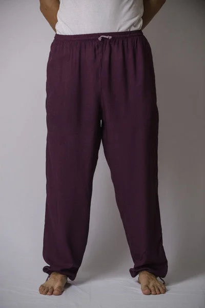 Unisex Solid Color Drawstring Pants in Dark Purple Cozy Full-Length Pants