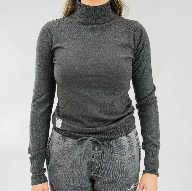The Motier Women's L/S Mock Sweater (Charcoal) Rayon Fabric Velvet Fabric Corduroy Fabric