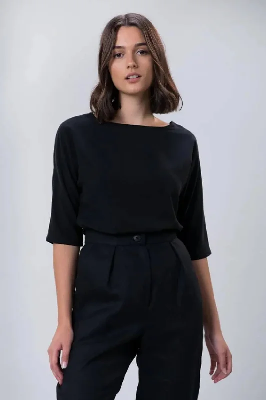 Annie blouse in black tencel by Wilga Clothing Versatile Layering Blouse