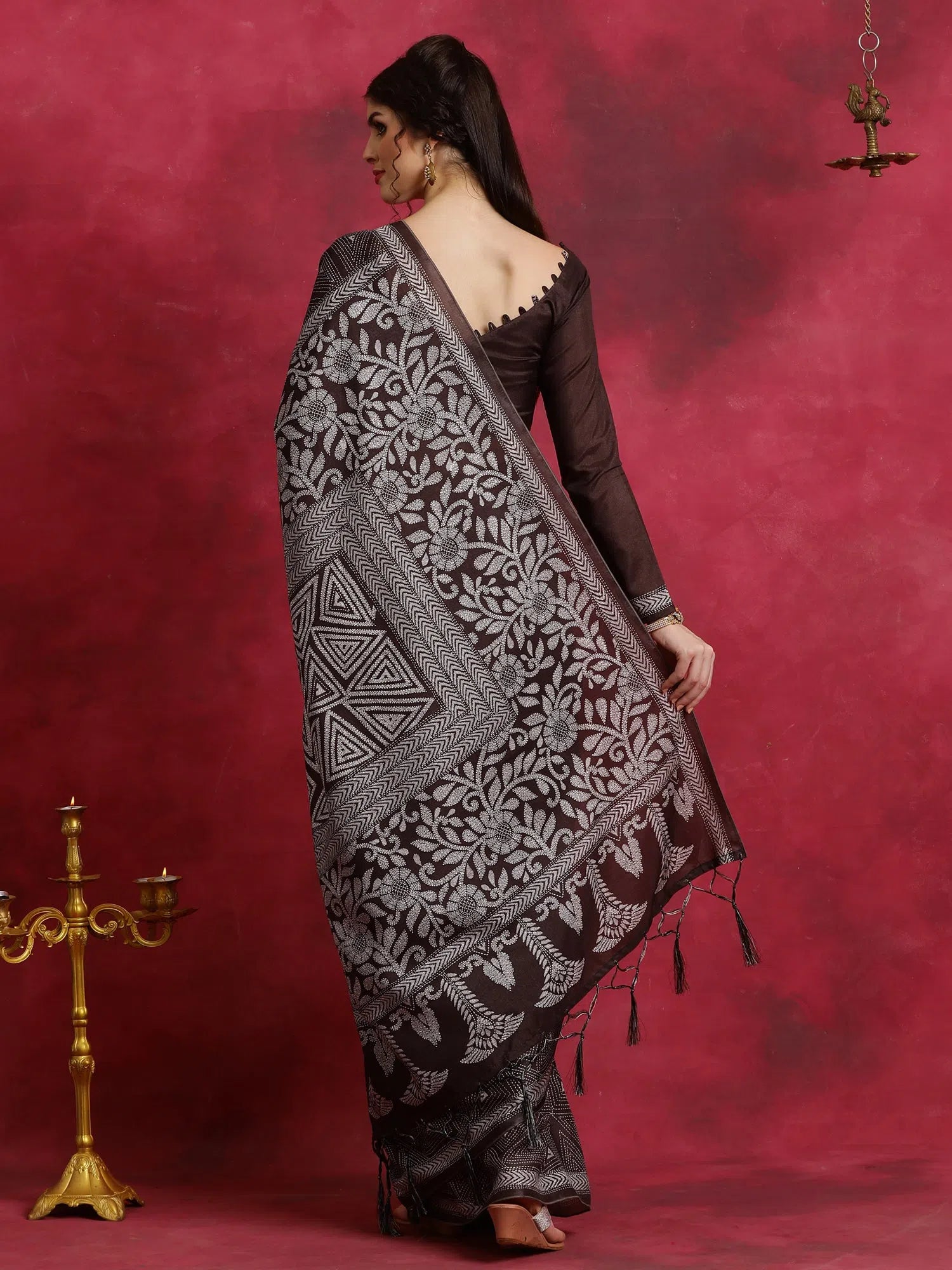 Saree Mall Women's Manipuri Brown Printed Designer Saree With Blouse Piece-KNTHAC907 Wrap Front Blouse Saree Mall Women's Manipuri Brown Printed Designer Saree With Blouse Piece-KNTHAC907 Wrap Front Blouse