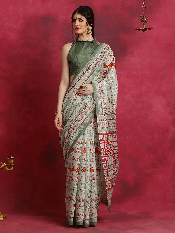 Saree Mall Women's Bhagalpuri Light Green Printed Designer Saree With Blouse Piece-BGP2708D High Neck Blouse Saree Mall Women's Bhagalpuri Light Green Printed Designer Saree With Blouse Piece-BGP2708D High Neck Blouse