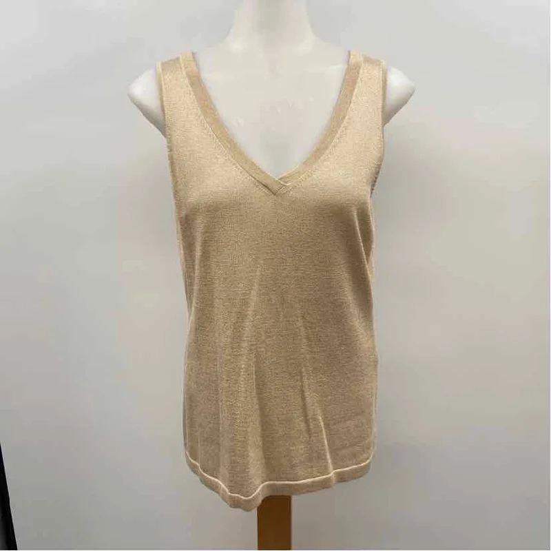 Etcetera Women's Size L Tan Shimmer Sleeveless Shirt-- Chenille Blend Fleece Blend Nylon Blend