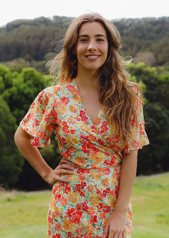 The Flora Wrap Blouse Bloom by Tasi Travels Soft Knit Blouse