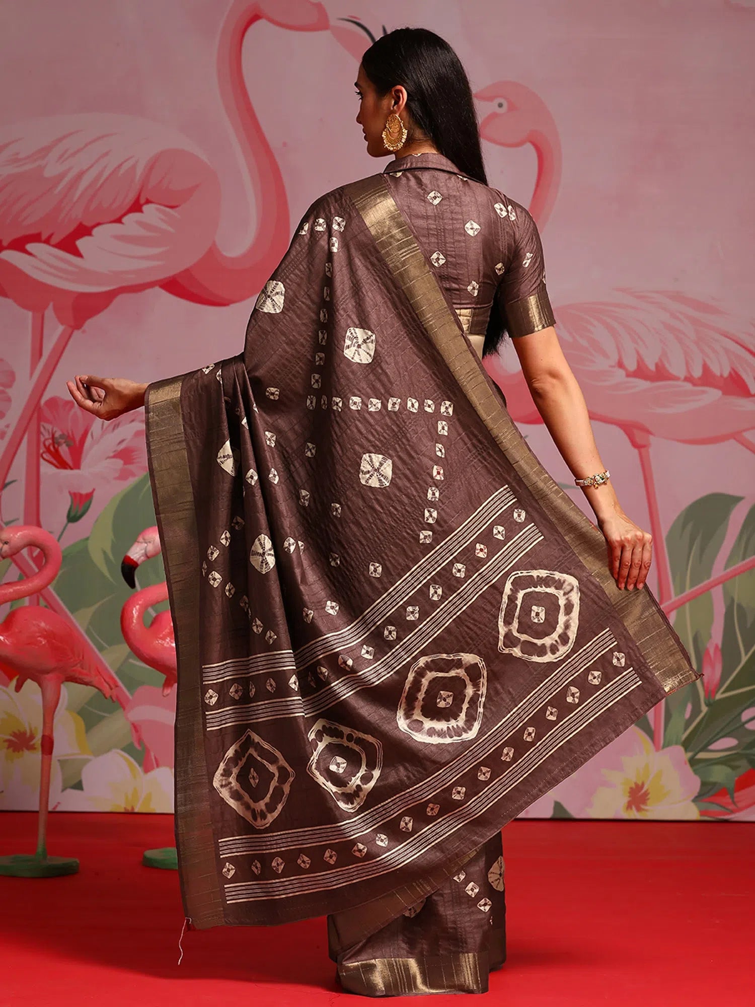 Saree Mall Women's Blend Coffee Brown Printed Designer Saree With Blouse Piece-HOLAND201A Silky Draped Blouse Saree Mall Women's Blend Coffee Brown Printed Designer Saree With Blouse Piece-HOLAND201A Silky Draped Blouse