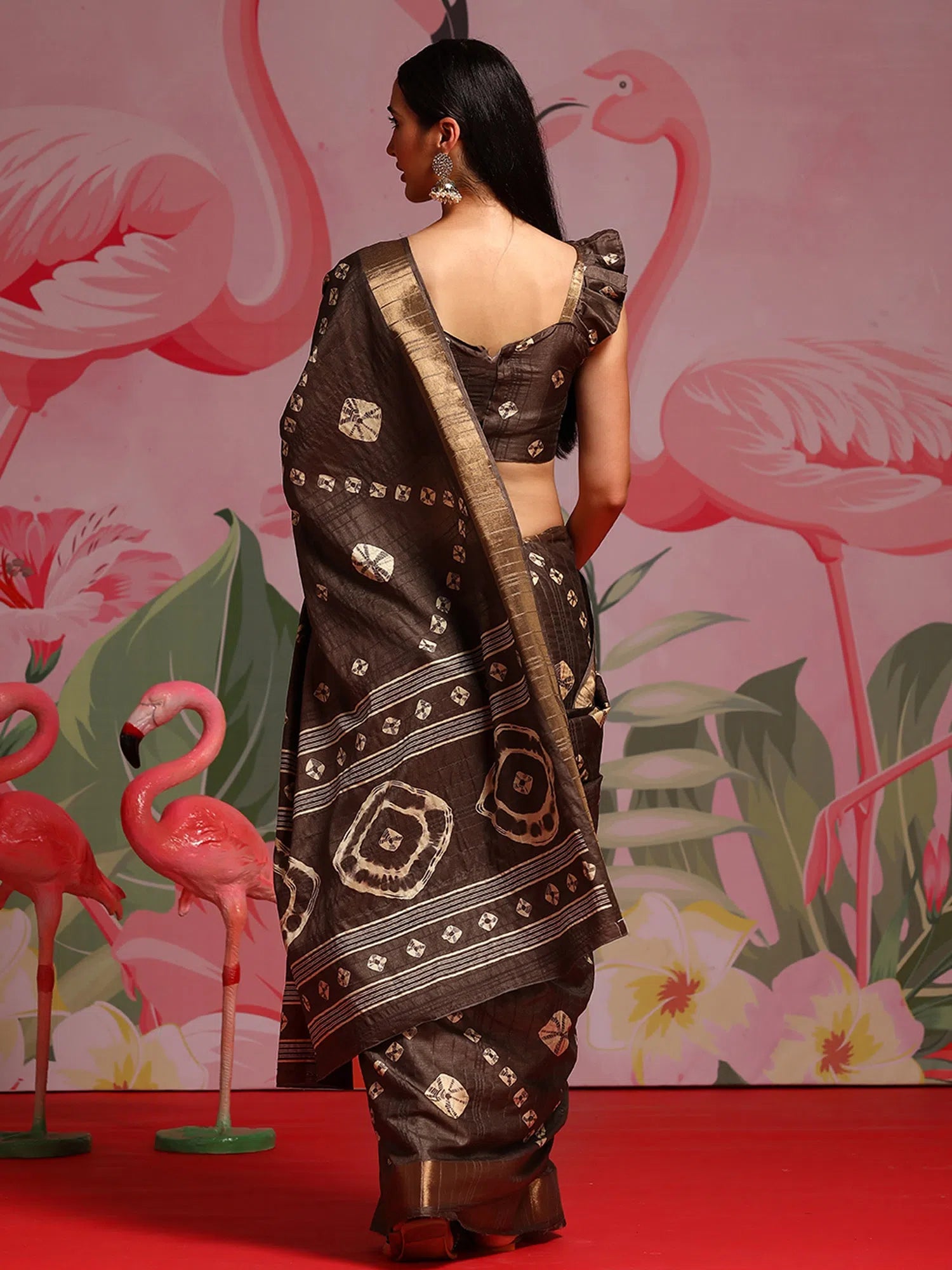 Saree Mall Women's Blend Brown Printed Designer Saree With Blouse Piece-HOLAND201D Lightweight Linen Blouse Saree Mall Women's Blend Brown Printed Designer Saree With Blouse Piece-HOLAND201D Lightweight Linen Blouse