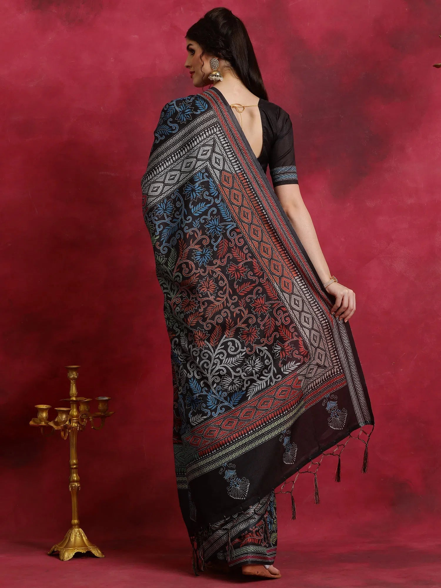 Saree Mall Women's Manipuri Black Printed Designer Saree With Blouse Piece-KNTHAC1005 Textured Cotton Blouse Saree Mall Women's Manipuri Black Printed Designer Saree With Blouse Piece-KNTHAC1005 Textured Cotton Blouse