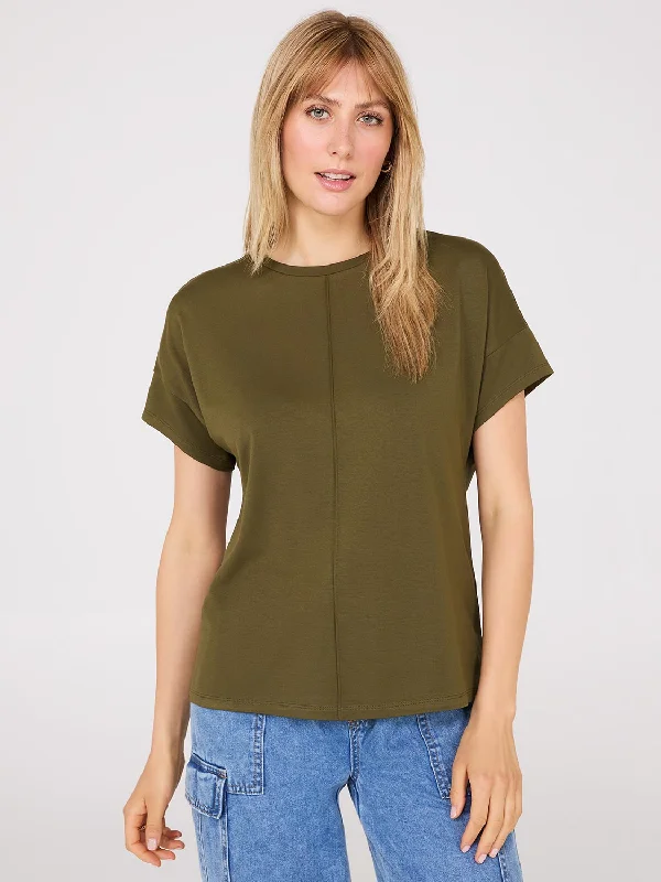 Short Sleeve Relaxed Fit T-Shirt-- Collared T-Shirt Boat Neck A-Line