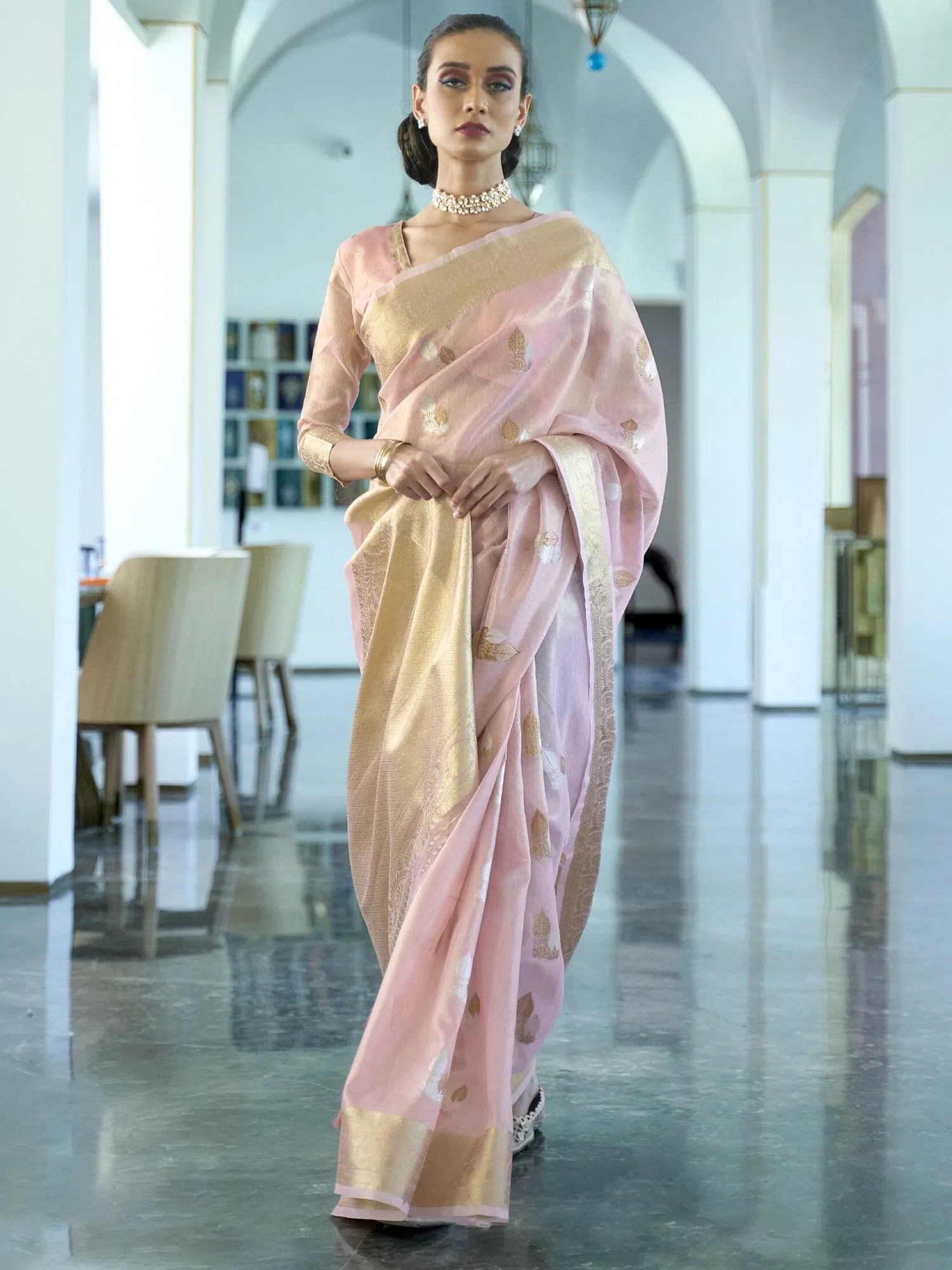 Saree Mall Women's  Blend Pink Woven Design Designer Saree With Blouse Piece-KISA176002 Elegant Embroidery Blouse