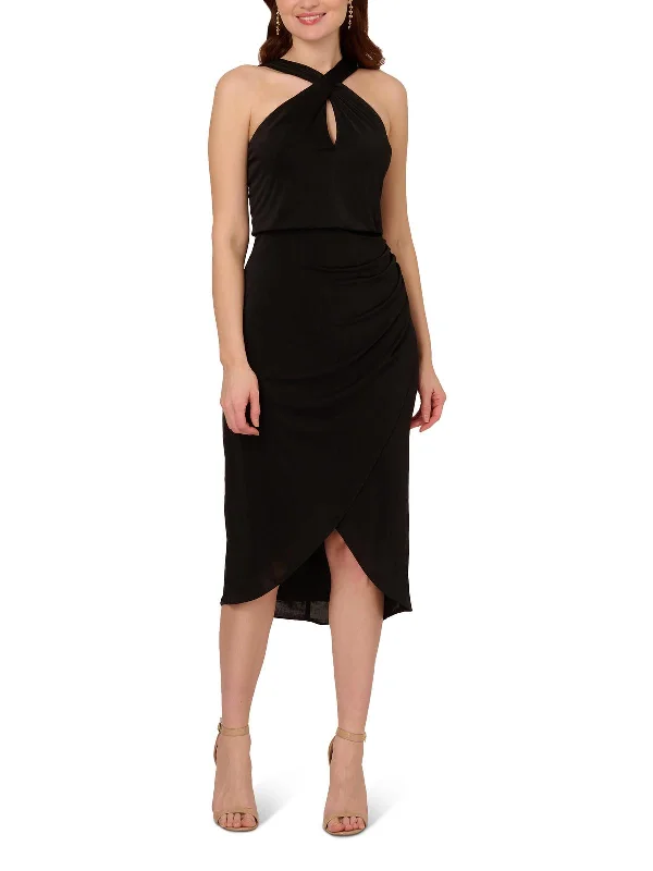 Womens Faux Wrap Midi Cocktail And Party Dress Tunics Polka dots