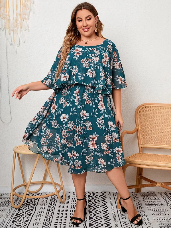BerriesJam - Fashion Floral Ruffles O Neck Short Sleeve Midi Party Dress Tunics Wedding white