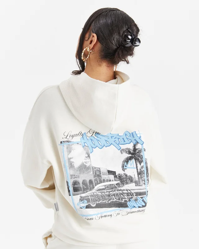 Urban Oversized Hoodie - Cream/Black/Blue Hoodie with Metallic Shiny Futuristic