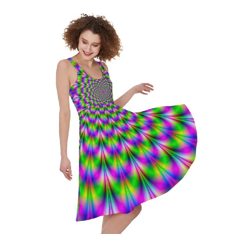 Neon Psychedelic Optical Illusion Sleeveless Knee Length Dress Tunics Brand named