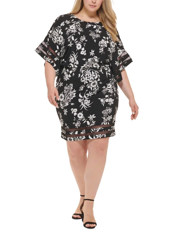 Plus Womens Floral Blouson Cocktail And Party Dress Tunics Handmade artisanal