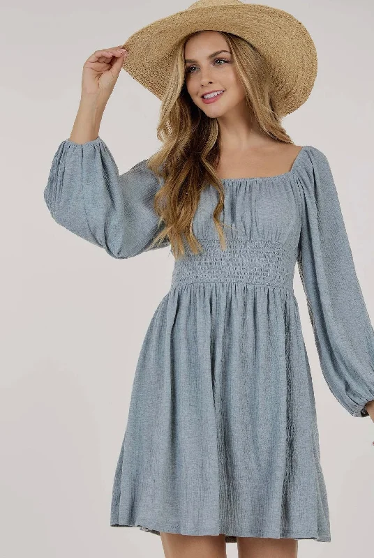 Bubble Sleeve Mini Dress Trendy A-Line Mini Dress
