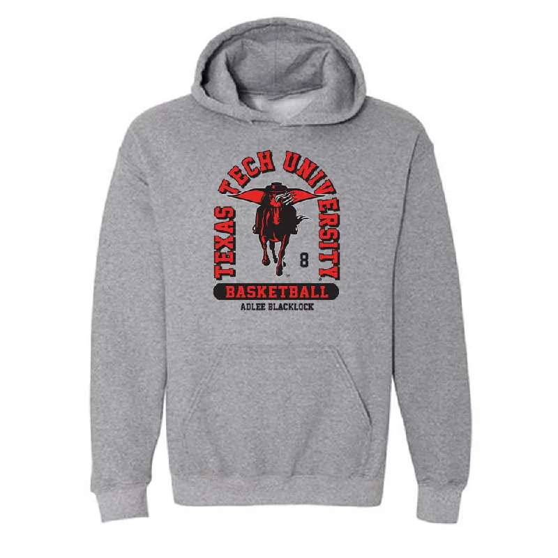 Texas Tech - NCAA Women's Basketball : Adlee Blacklock - Classic Fashion Shersey Hooded Sweatshirt Hoodie with Monochrome Minimalist Simple