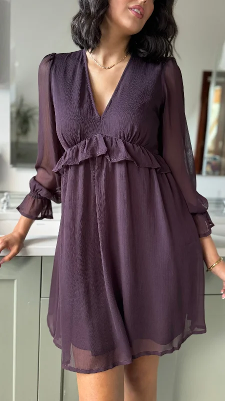 Daniela Chocolate Brown Chiffon Smock Mini Dress Chic Pleated Mini Dress