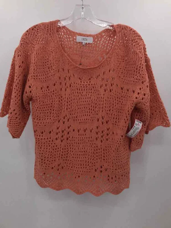 Pre-Owned Lucca Orange Size Medium Sweater Boat Neck Shawl Collar Notched Collar