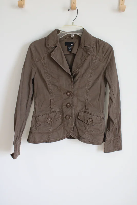 H&M Y2K Brown Khaki Collared Jacket | 6 Knit Jacket Woven Jacket Fleece Jacket