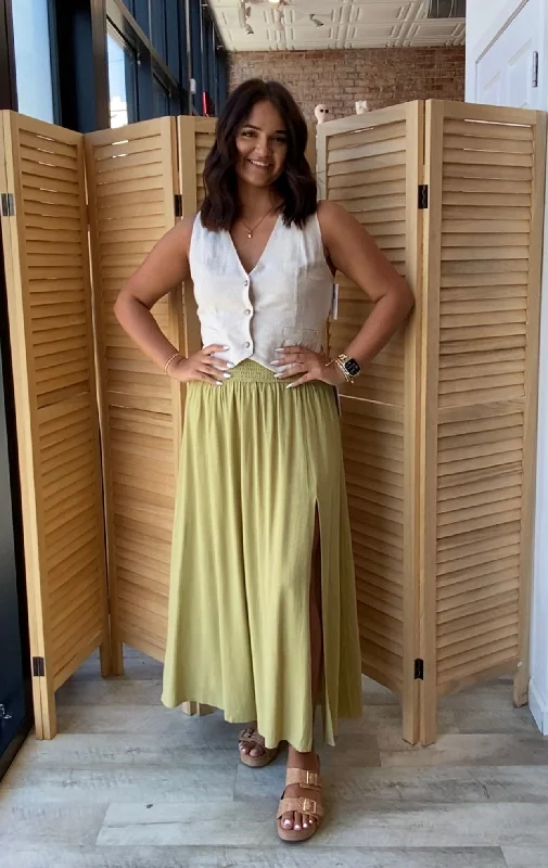 Farmers Market Maxi Skirt | Matcha belted skirt waist