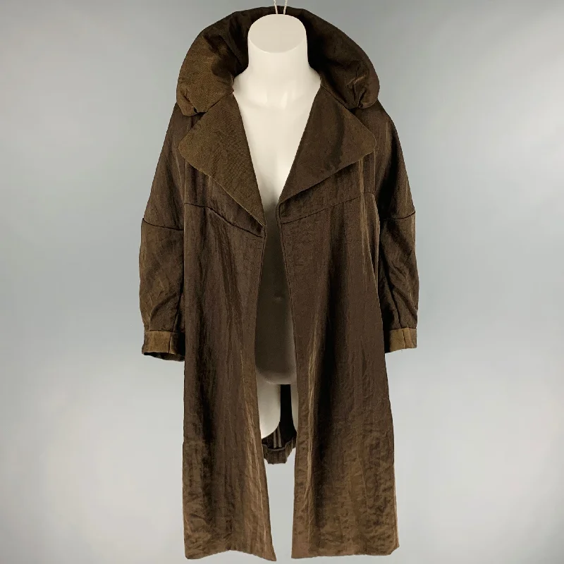 MARNI Size 4 Brown Nylon Open Front Jacket Denim Fabric Leather Fabric Suede Fabric