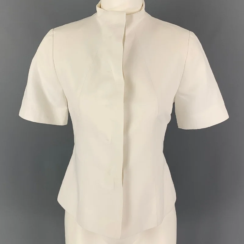 PAUW Size 2 White Cotton Linen Short Sleeve Jacket Jacket Blazer Coat
