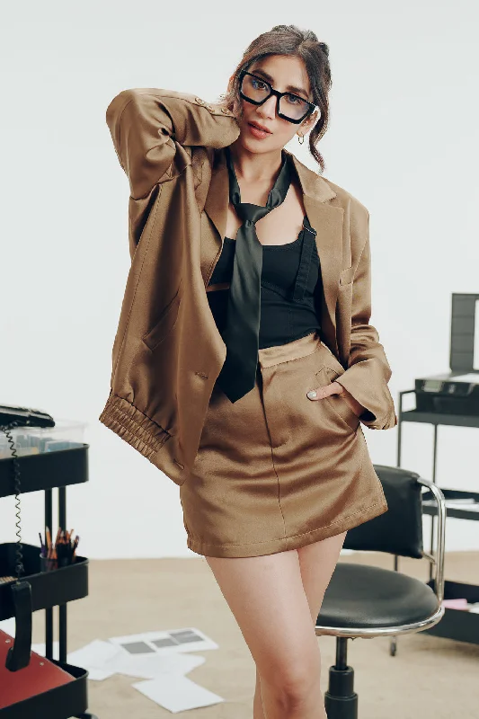 Satin Copper Brown Mini Skirt lace skirt feminine