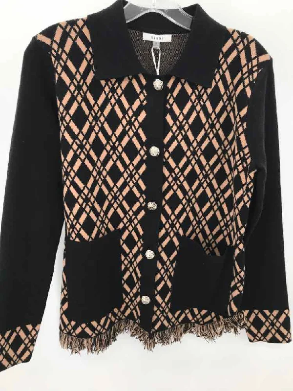 Pre-Owned Sioni Black Size Small Printed Sweater Beaded Sweater Sequined Faux Fur