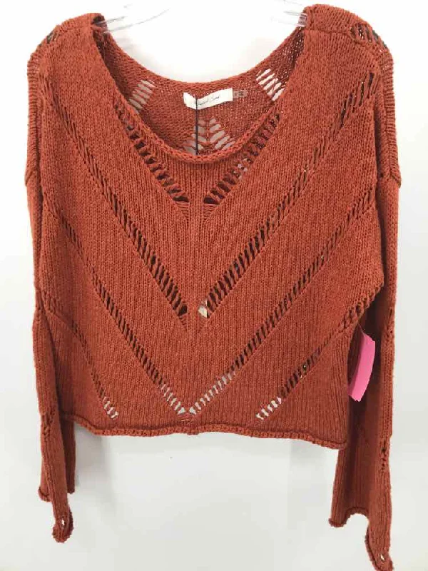 Pre-Owned Mustard Seed Brown Size Small Sweater Herringbone Houndstooth Plaid