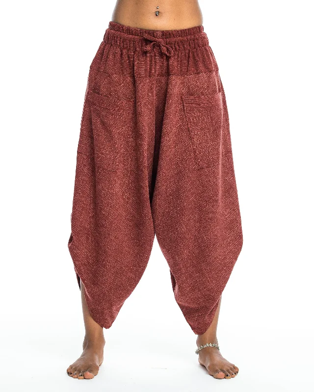 Unisex Stone Washed Large Pockets Harem Pants in Brick Comfy High-Waist Jeans