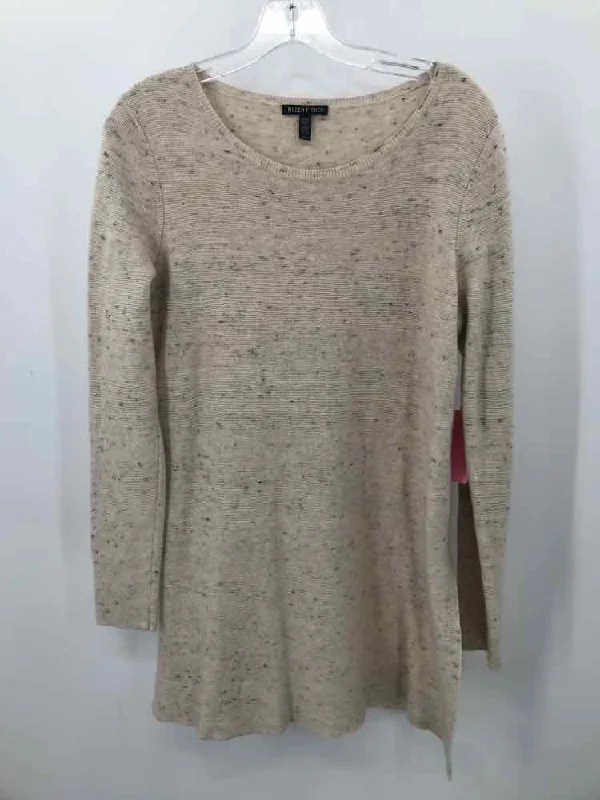 Pre-Owned Eileen Fisher Tan Size Medium Tunic Sweater Striped Floral Plaid