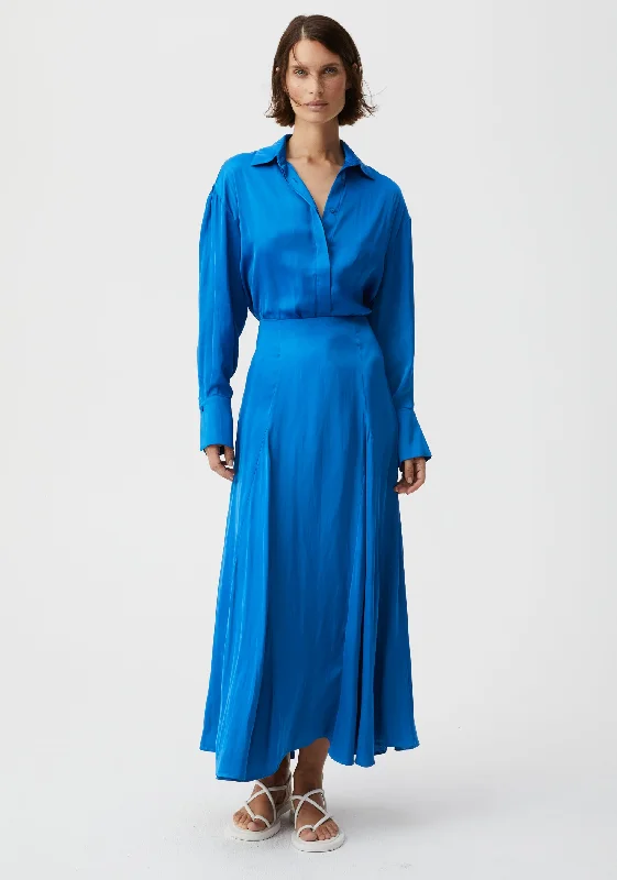Genevieve Skirt_Blue leather skirt sleek