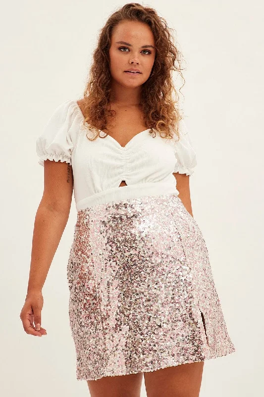 Metallic Mini Skirt Sequin button skirt front