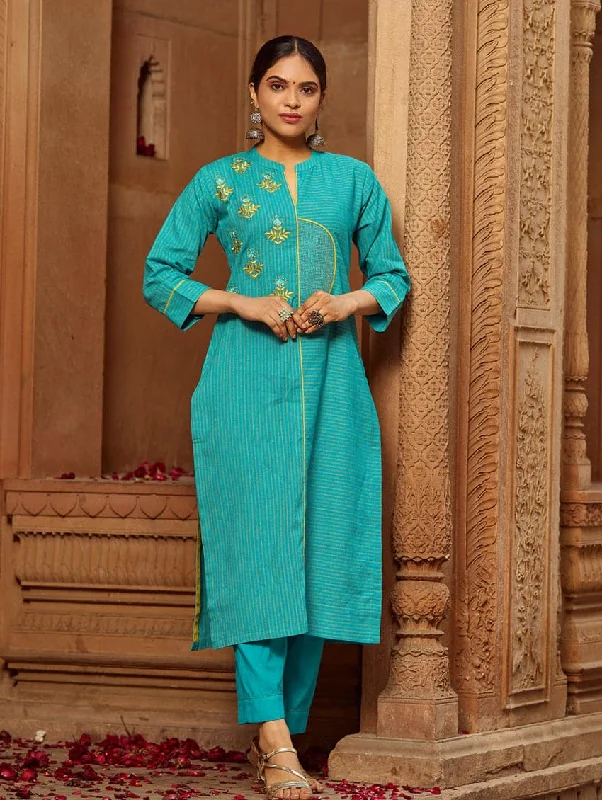 Embroidered Handloom Cotton Kurta Pants Set 3667 Comfortable Fleece Pants